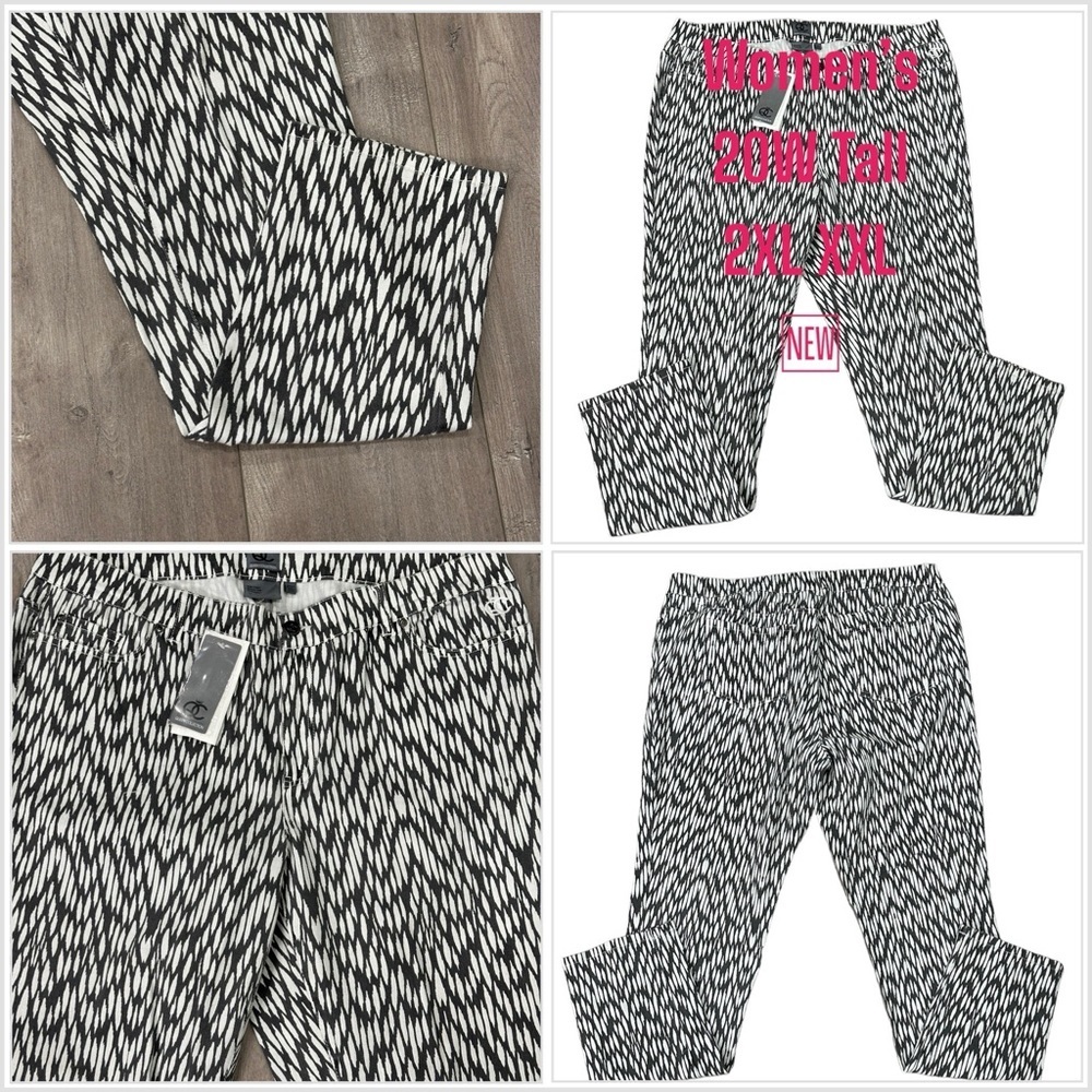 Women's Queen Collection 20 Tall Long 2XL Jeans Denim Pants Black White Stretch